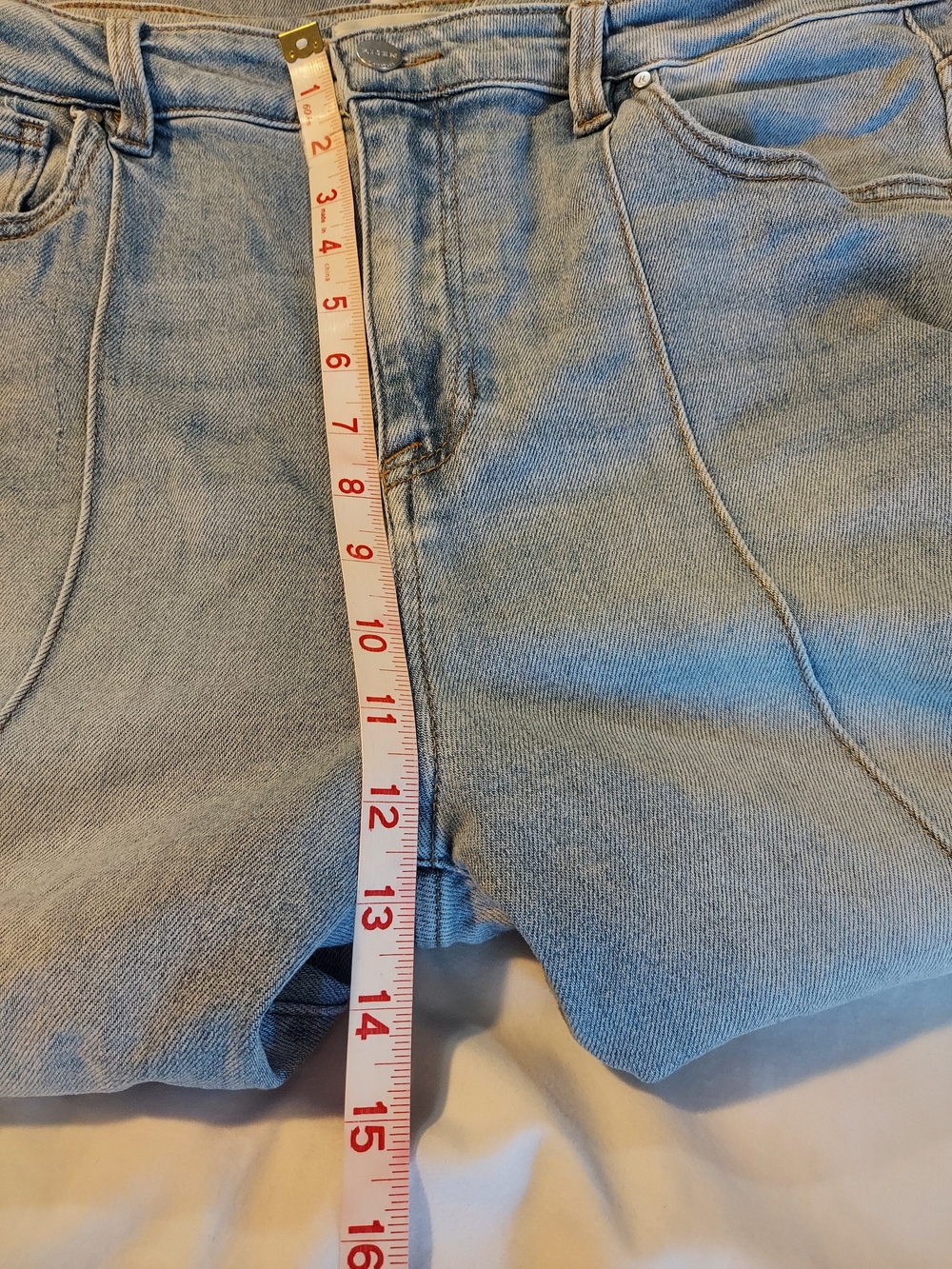 Risen Jeans High Rise Front Seam Wide Leg Blue Denim Pants Light Wash 15 - Picture 6 of 10